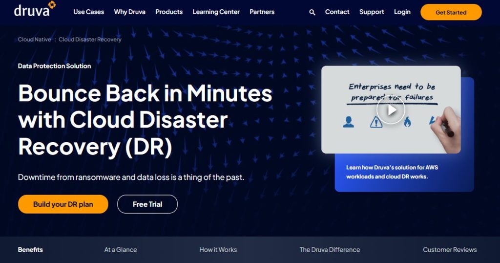 Example: Druva’s cloud disaster recovery platform helps businesses test recovery plans and verify that critical workloads can be restored when a real disruption occurs.